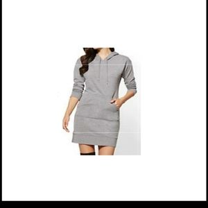 NY & Company Grey Hooded Sweatshirt Dress